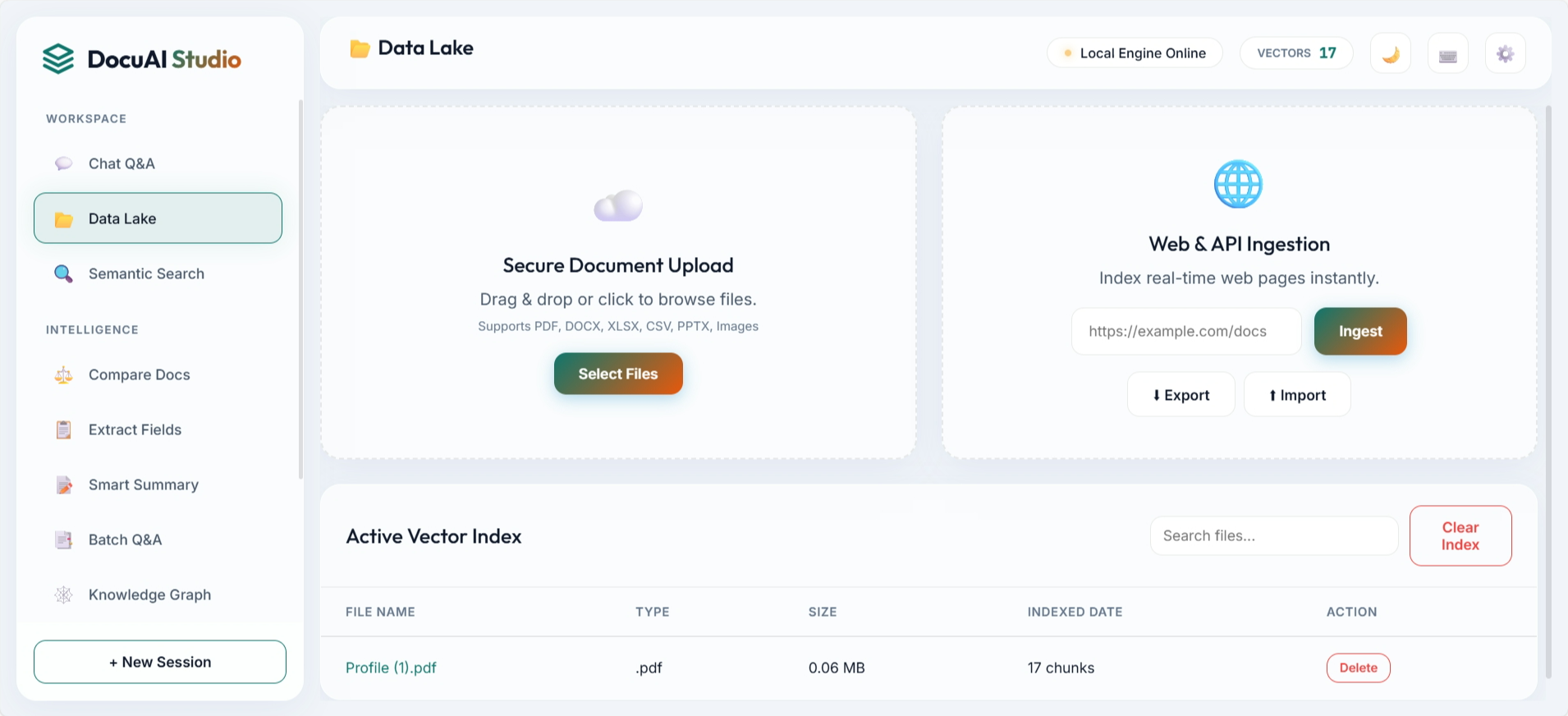 DocuAI data lake and ingestion screenshot