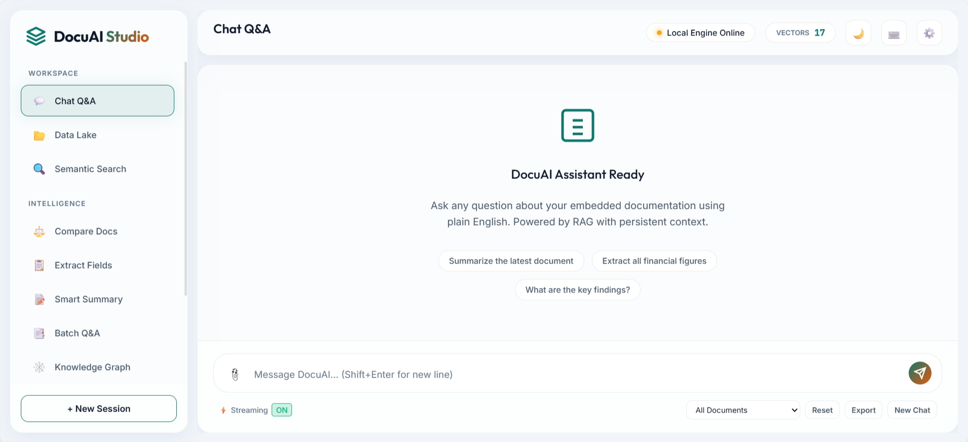 DocuAI Studio home interface