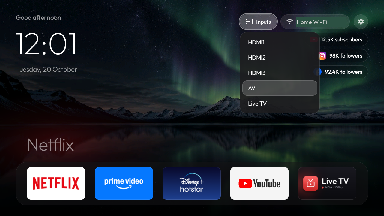 Inputs menu