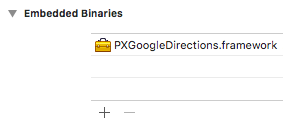 Adding the PXGoogleDirections framework as an embedded binary in Xcode