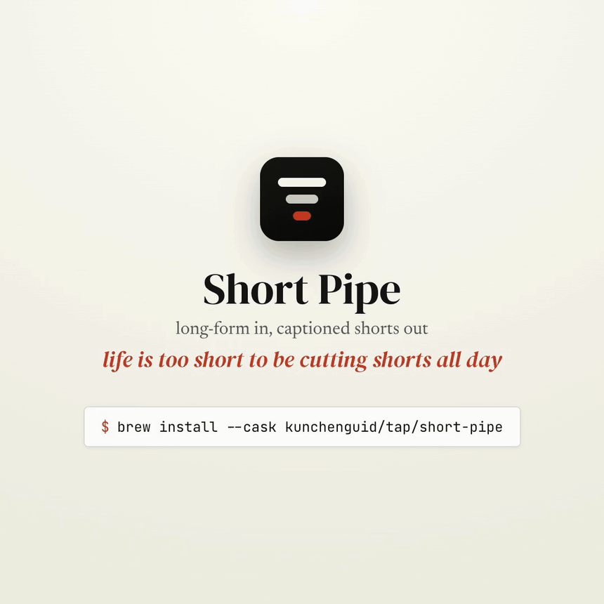 Drag an hour-long talk into Short Pipe, let the agent find the best soundbites, trim and restyle them, and export captioned vertical shorts