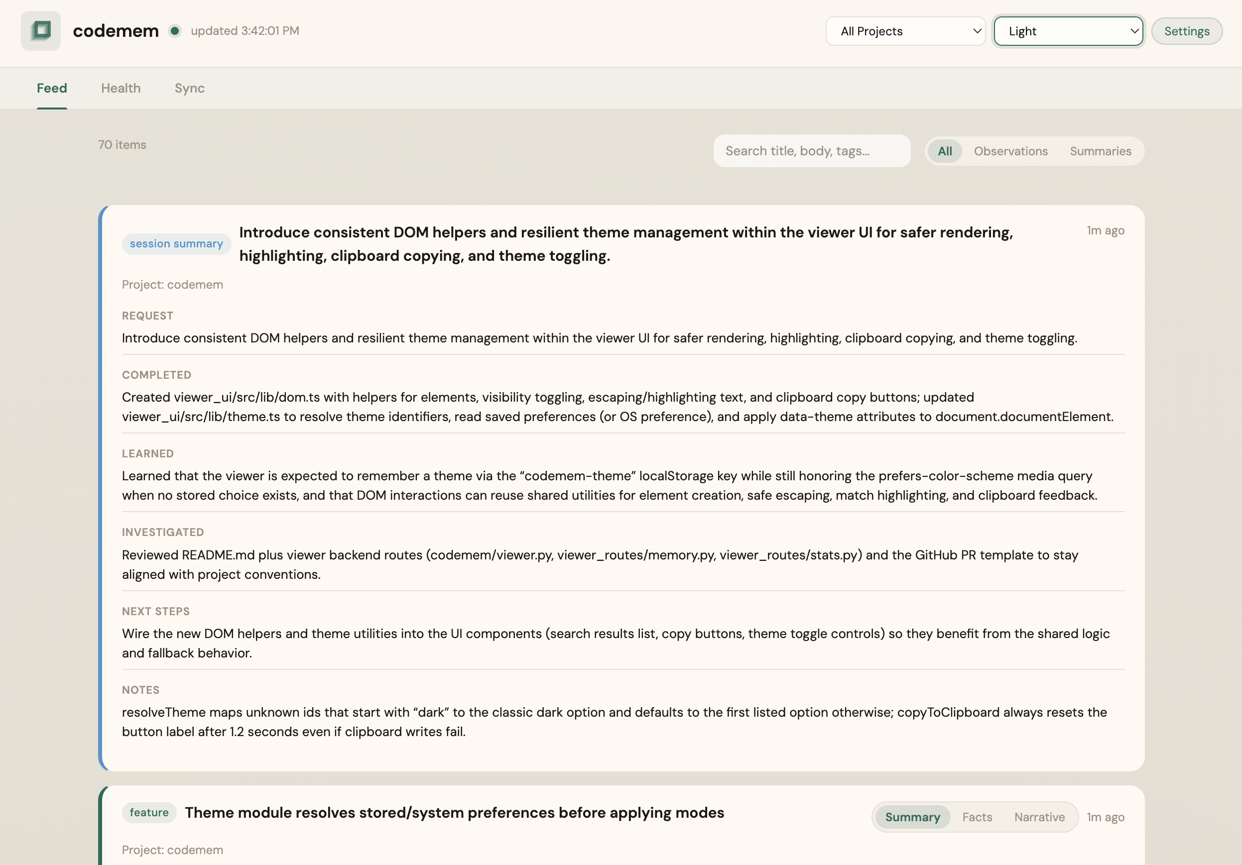 codemem viewer – light theme
