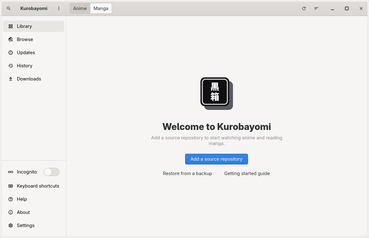 Kurobayomi welcome screen