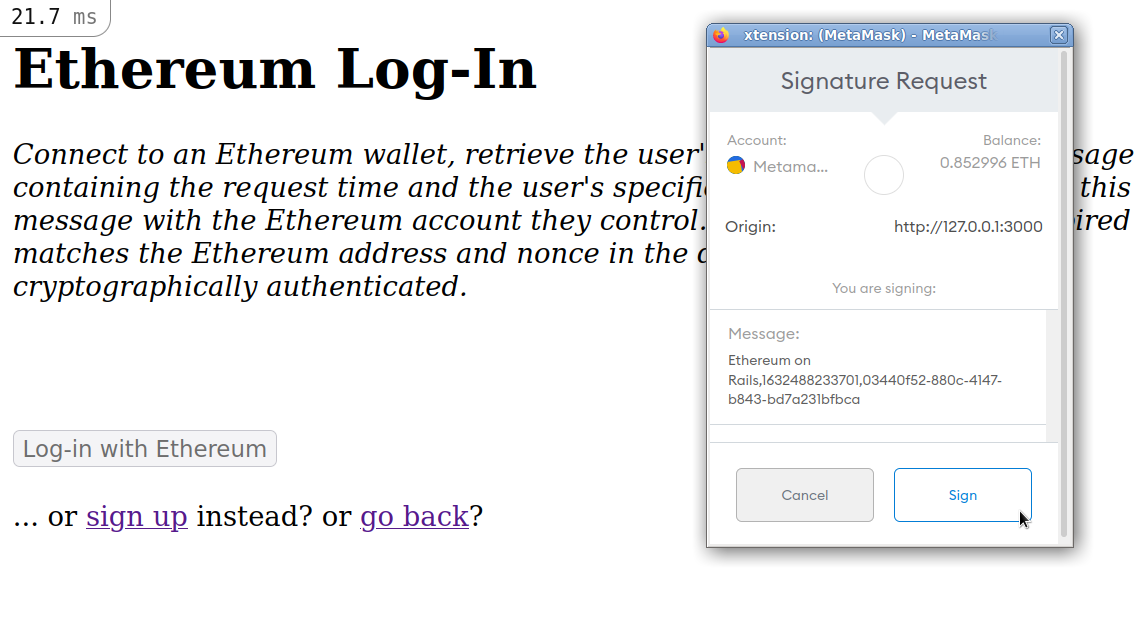 Screenshot of the log-in page