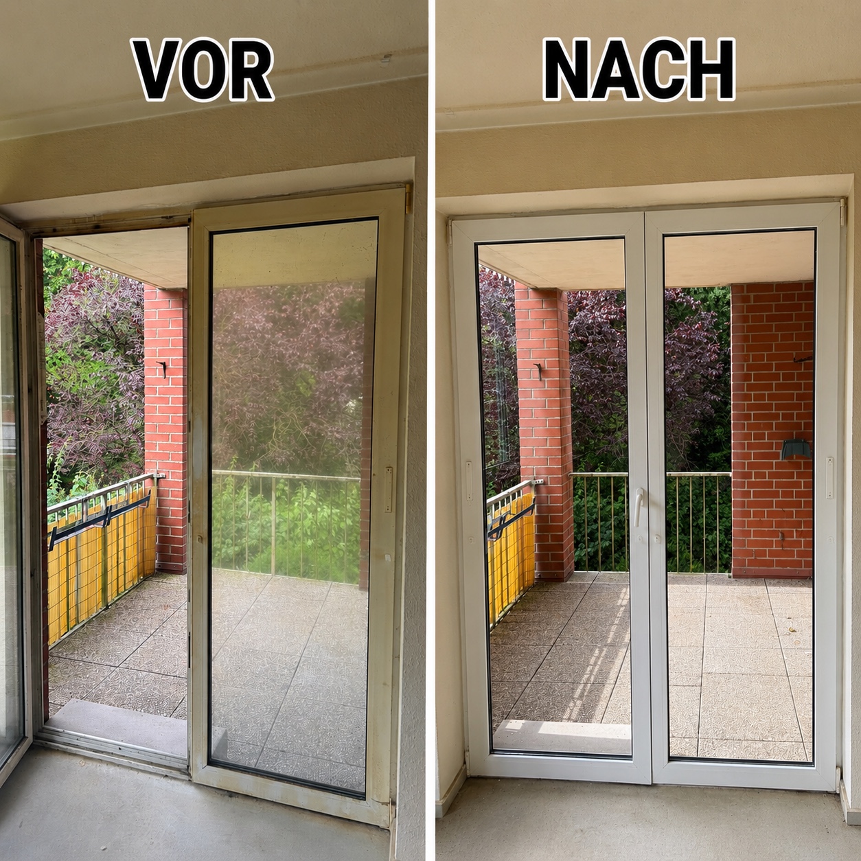 Balkontürreinigung vorher und nachher