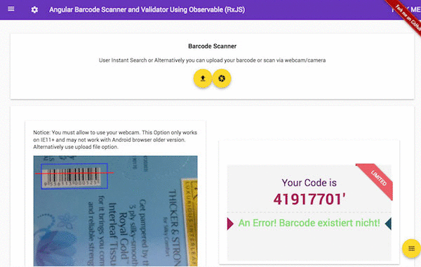 Angular Barcode Scanner