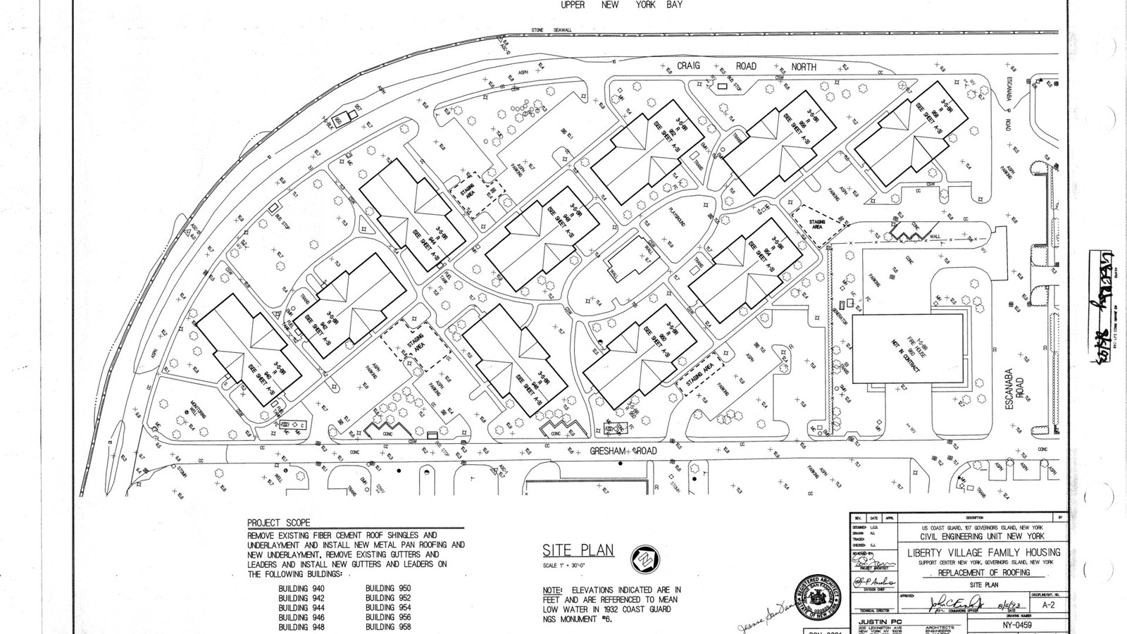 Illustrative photograph titled: Liberty Village Family Housing Replacement of Roofing Site Plan, August 5, 1993 - DPLA - eb4529cc1e5154b9029dbc54e9e37d30