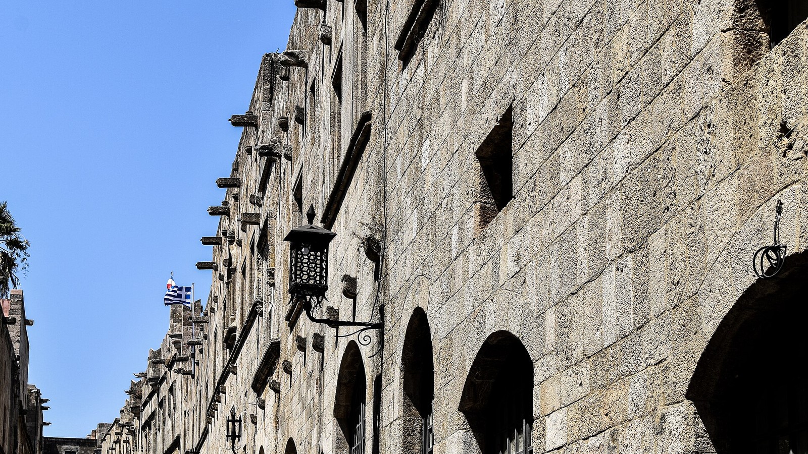 Illustrative photograph titled: Northern Buildings of the Street of the Knights, Medieval City of Rhodes, Greece