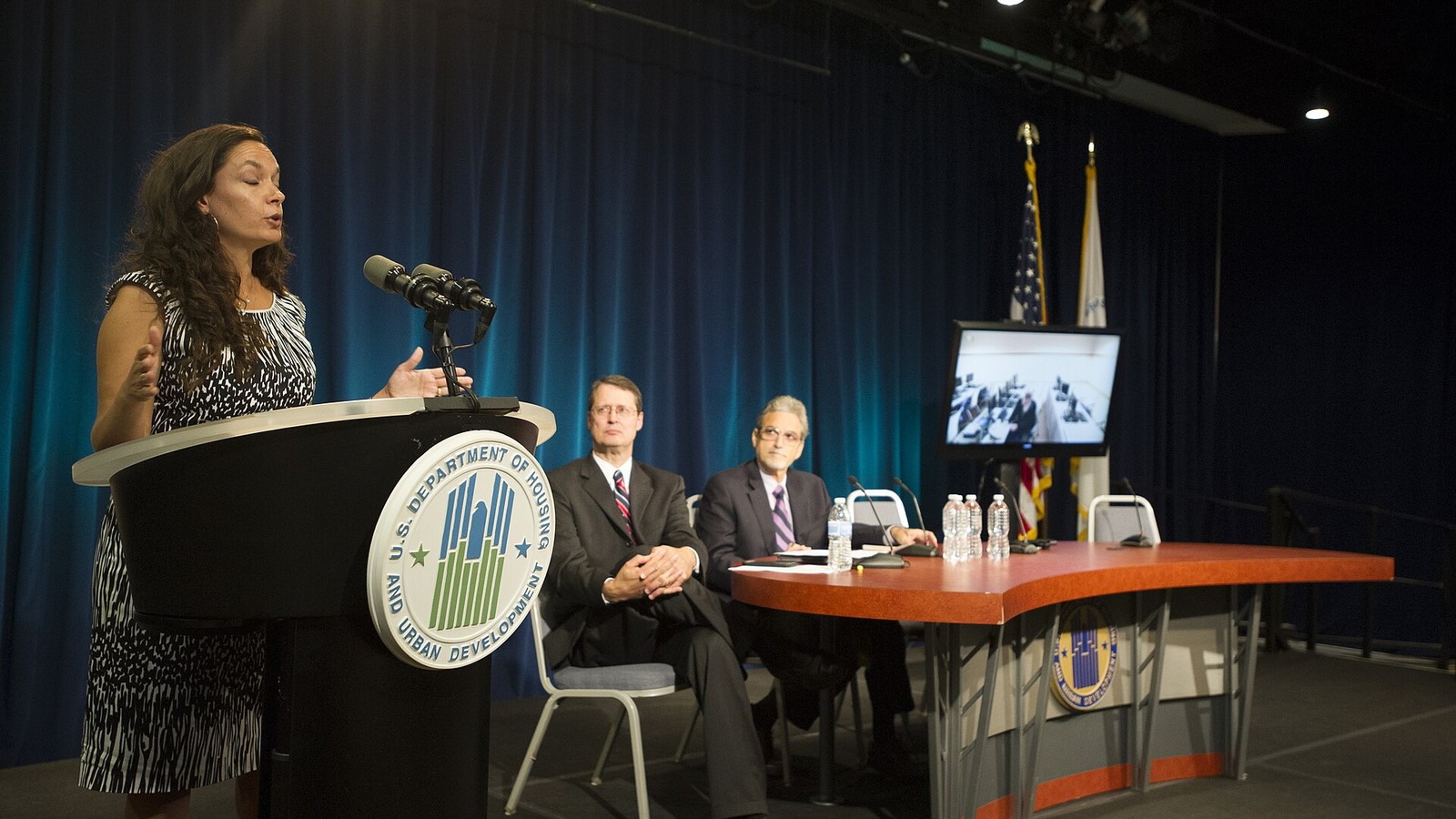 Illustrative photograph titled: Office of Community Planning and Development (CPD) All Hands Meeting, (with Secretary Shaun Donovan joining Acting Assistant Secretary for CPD, Mark Johnston, CPD General Deputy Sec - DPLA