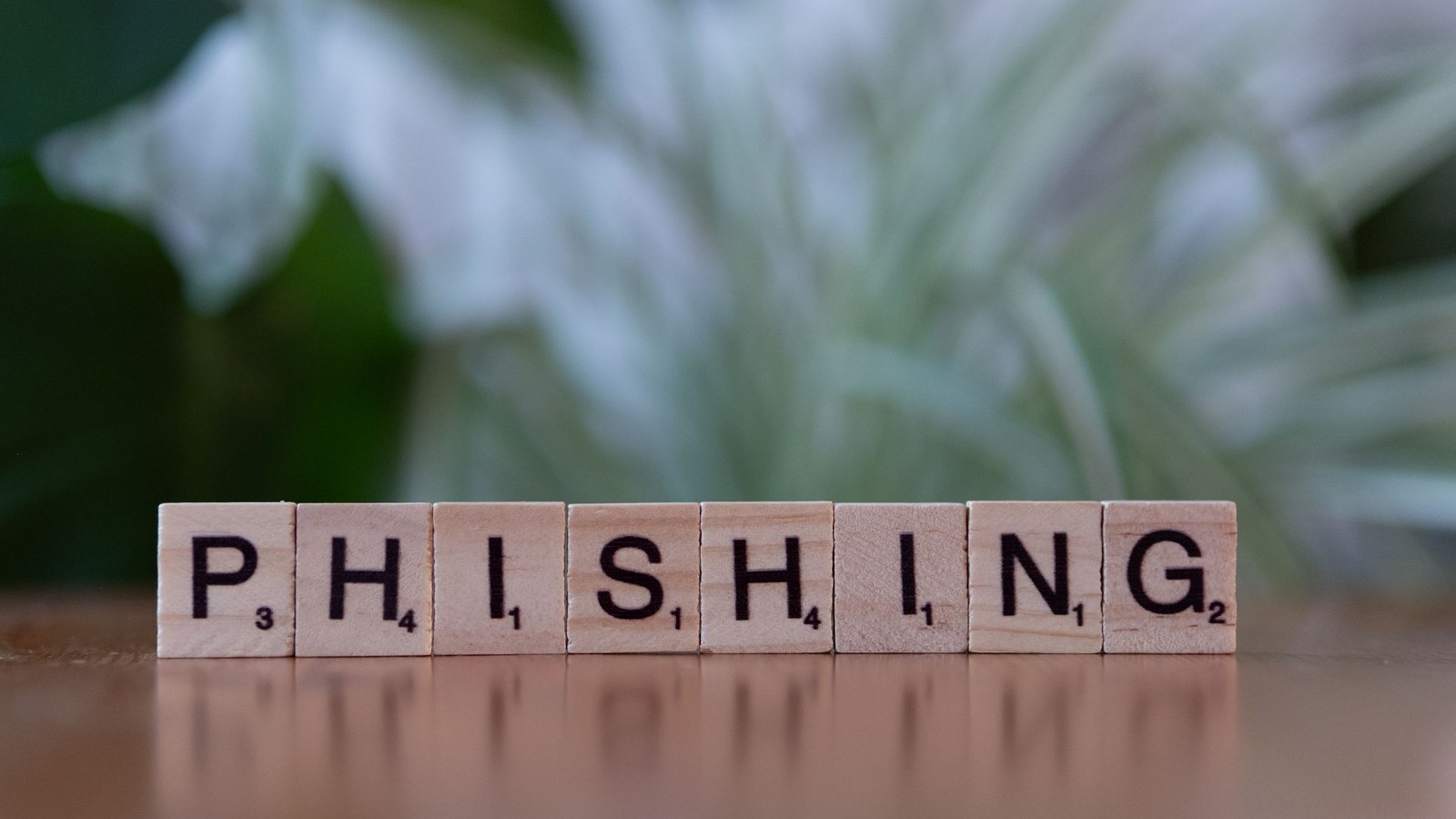 Wooden letter tiles spelling phishing