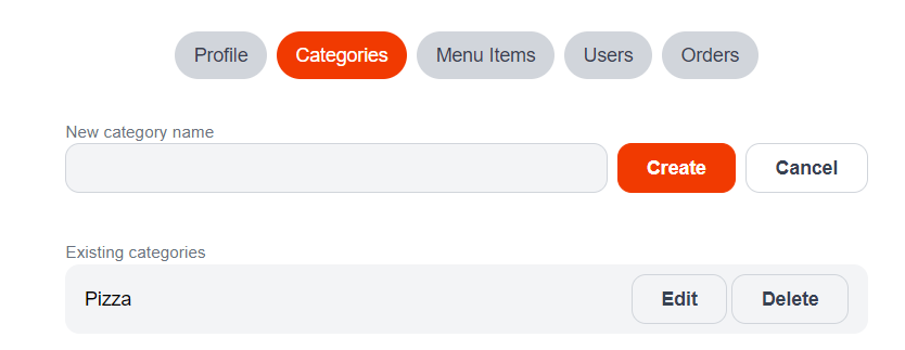 Admin Dashboard, Categories