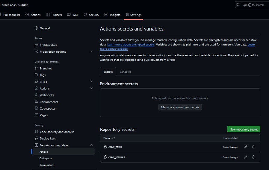 Repository Secrets
