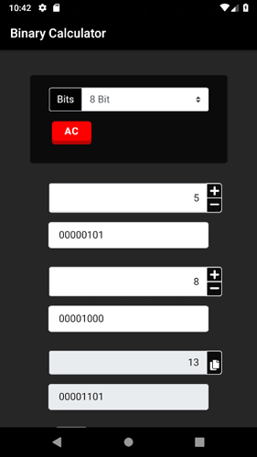 Binary Calculator Addition Subtraction Multiplication Division NOT AND OR XOR Mobile (Smartphone)