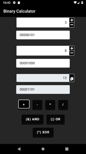 Binary Calculator Addition Subtraction Multiplication Division NOT AND OR XOR Mobile (Smartphone)