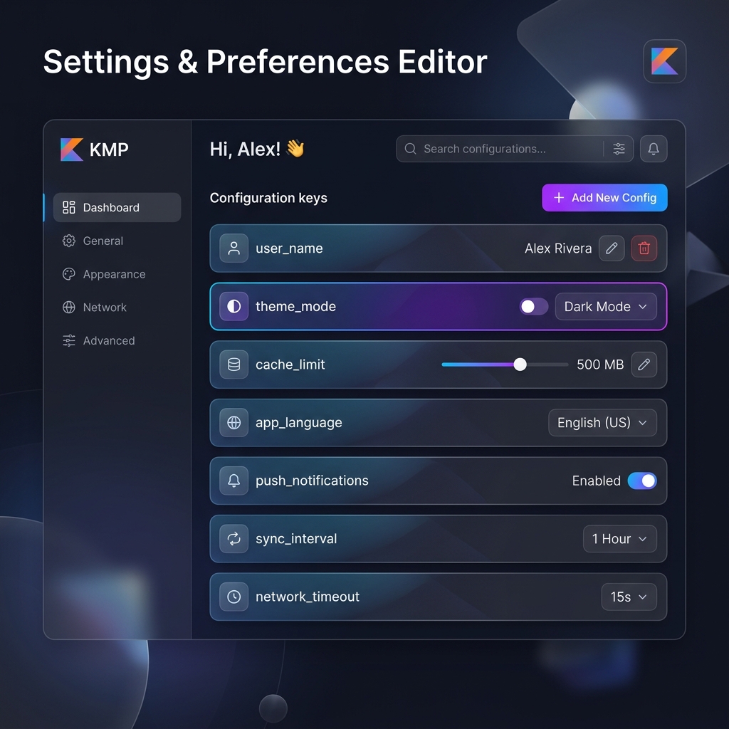 Settings & Preferences Editor Dashboard