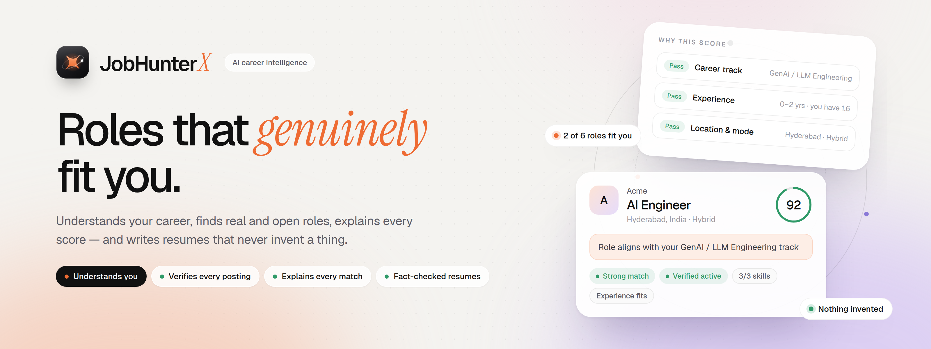 JobHunterX — roles that genuinely fit you