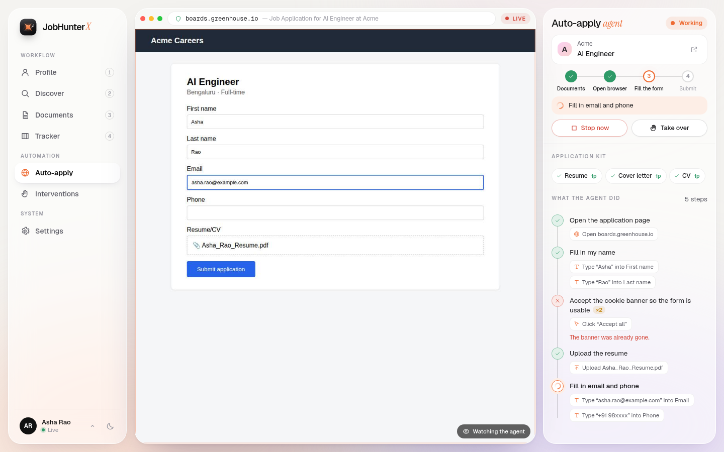 Live browser agent