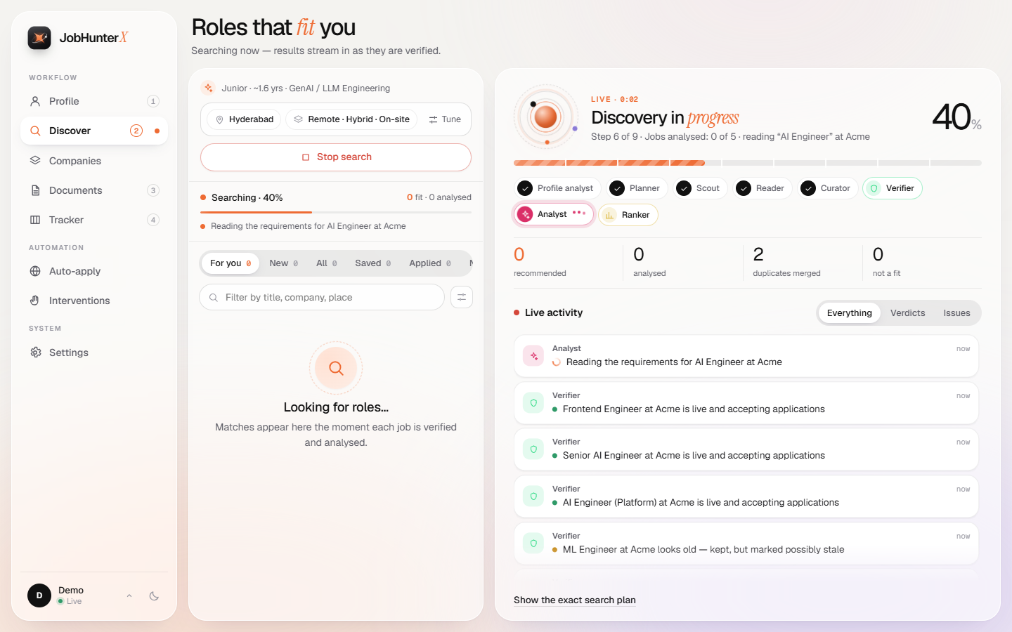 Live search