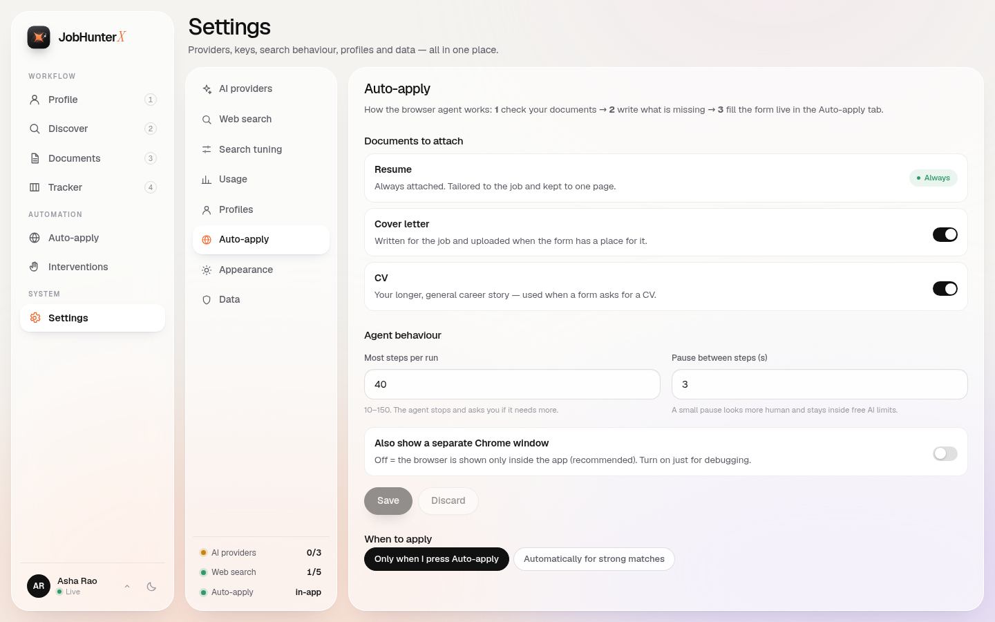 Settings — Auto-apply