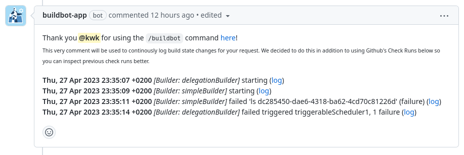 build log comment