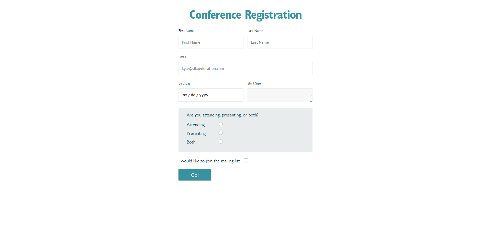 Conference registration