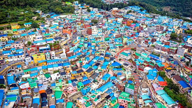 Gamcheon Culture Village houses on the hillside, Busan