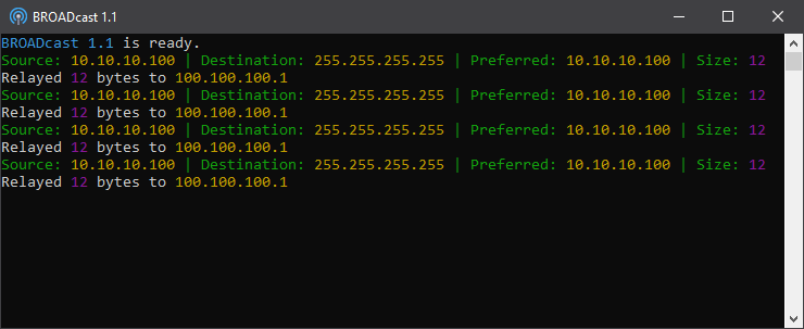 BROADcast relays UDP packets