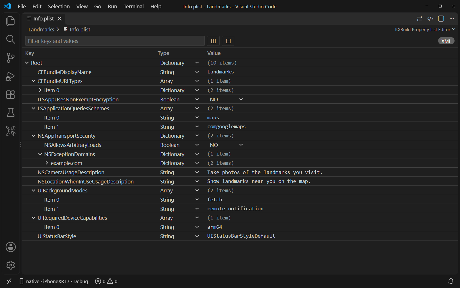 Info.plist editor