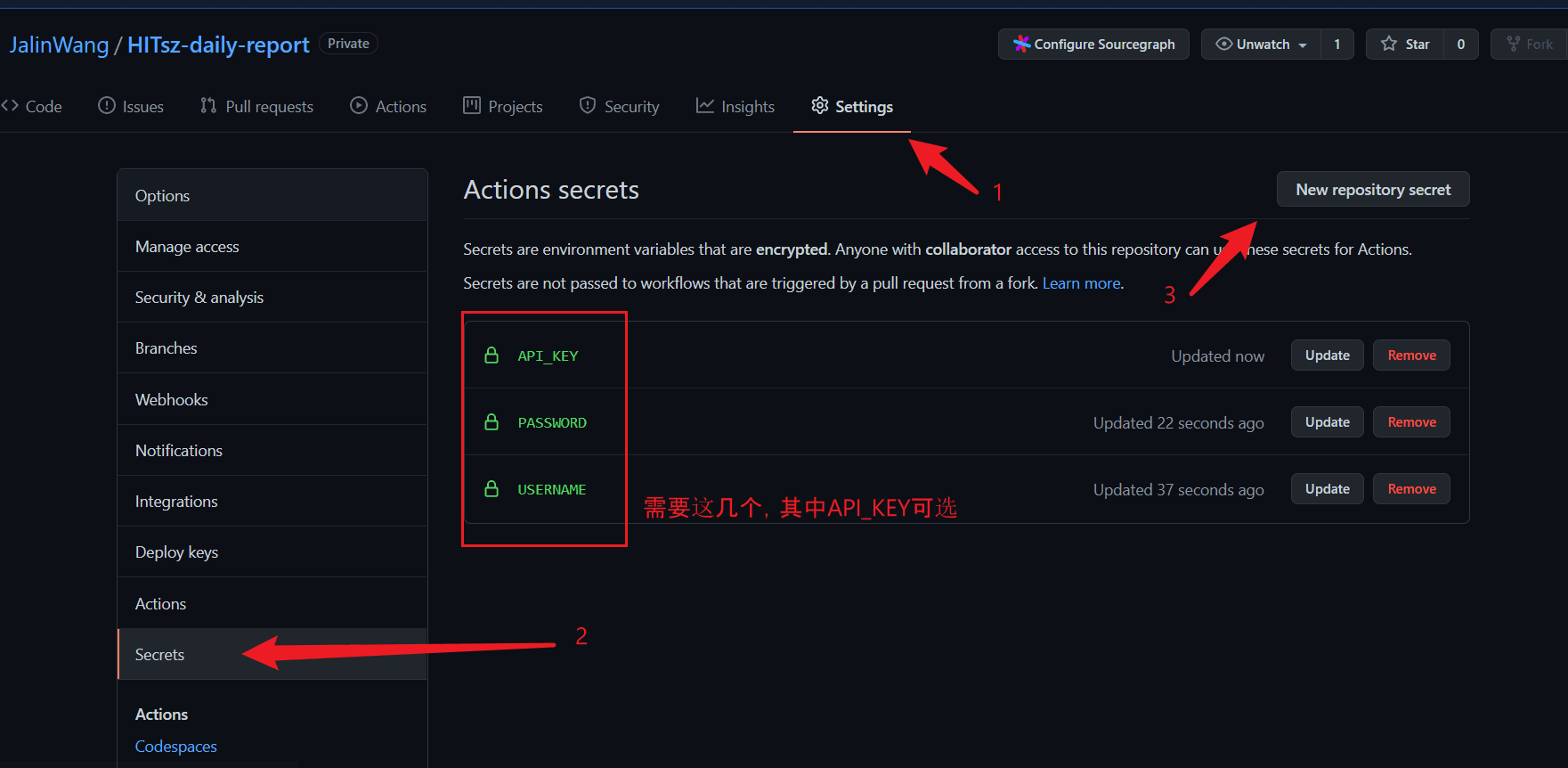 添加Action Secret的步骤