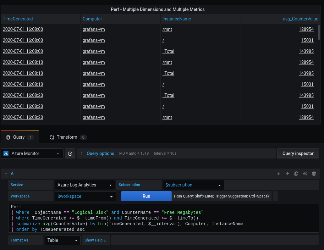 table view of format as table