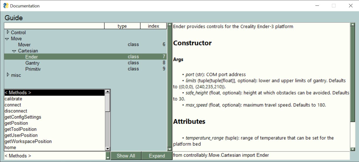 Screenshot of the documentation guide