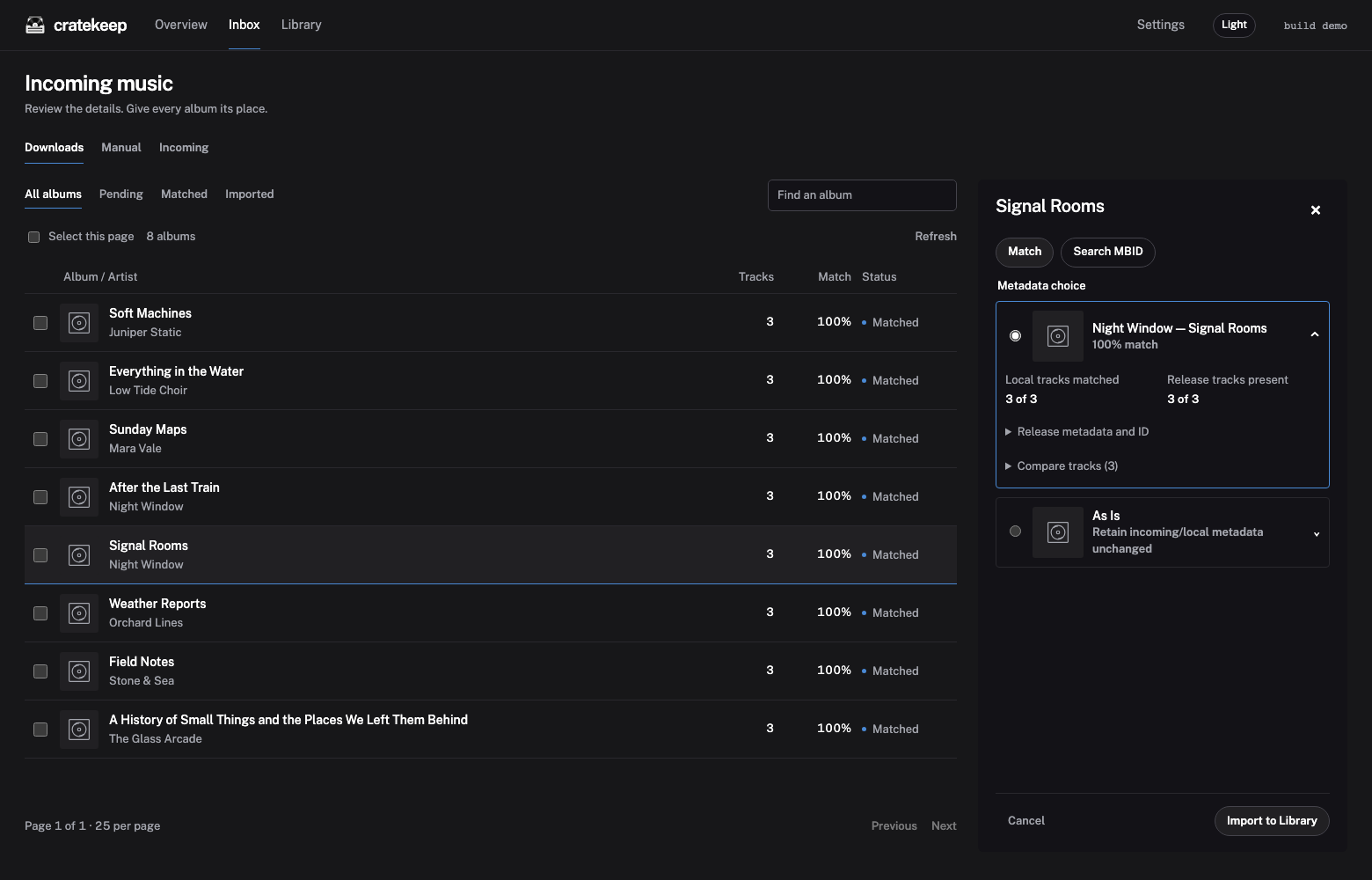 Match an Inbox album and inspect its metadata