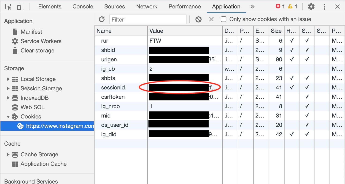Finding the Instagram cookie