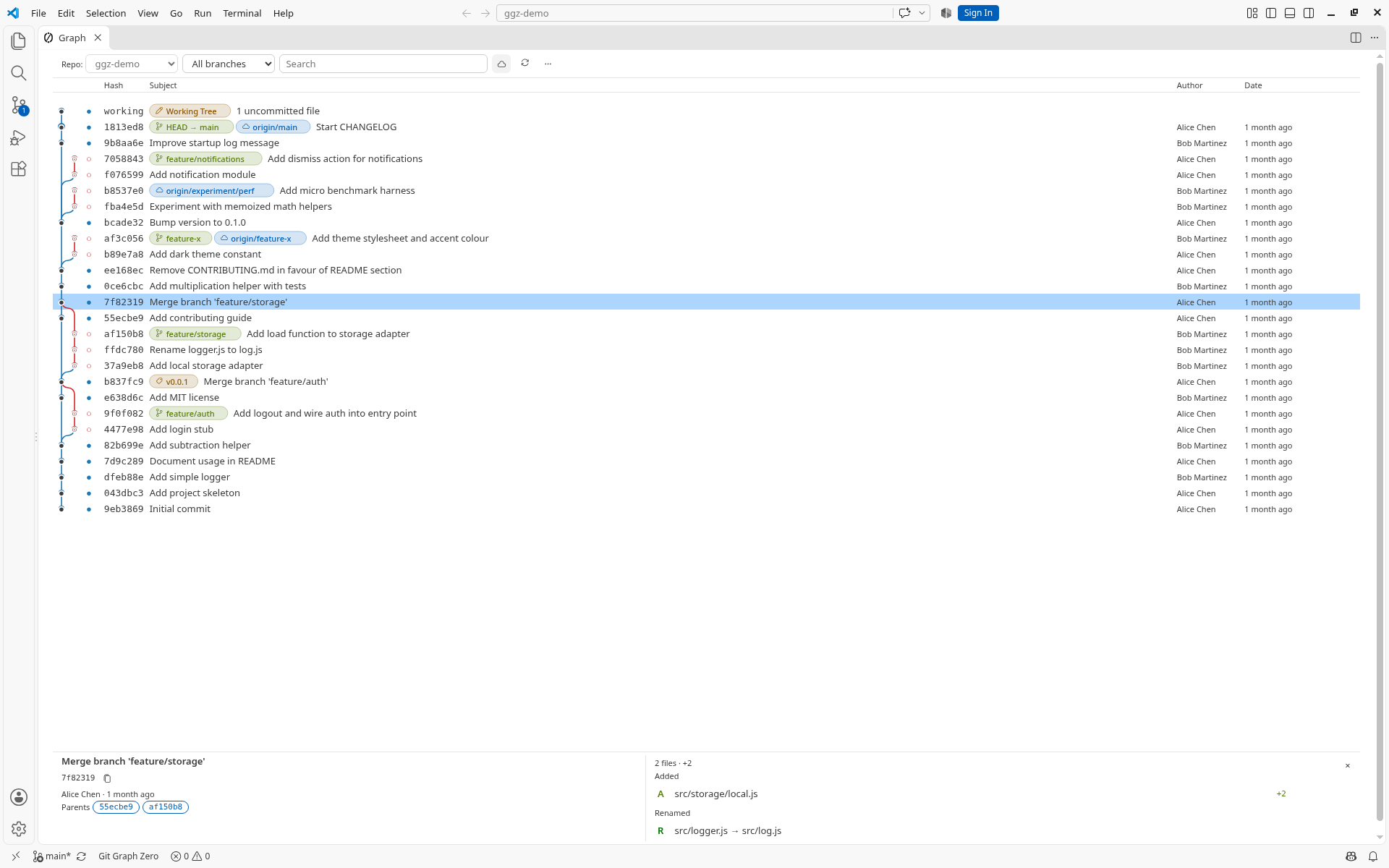 Git Graph Zero in Light Modern