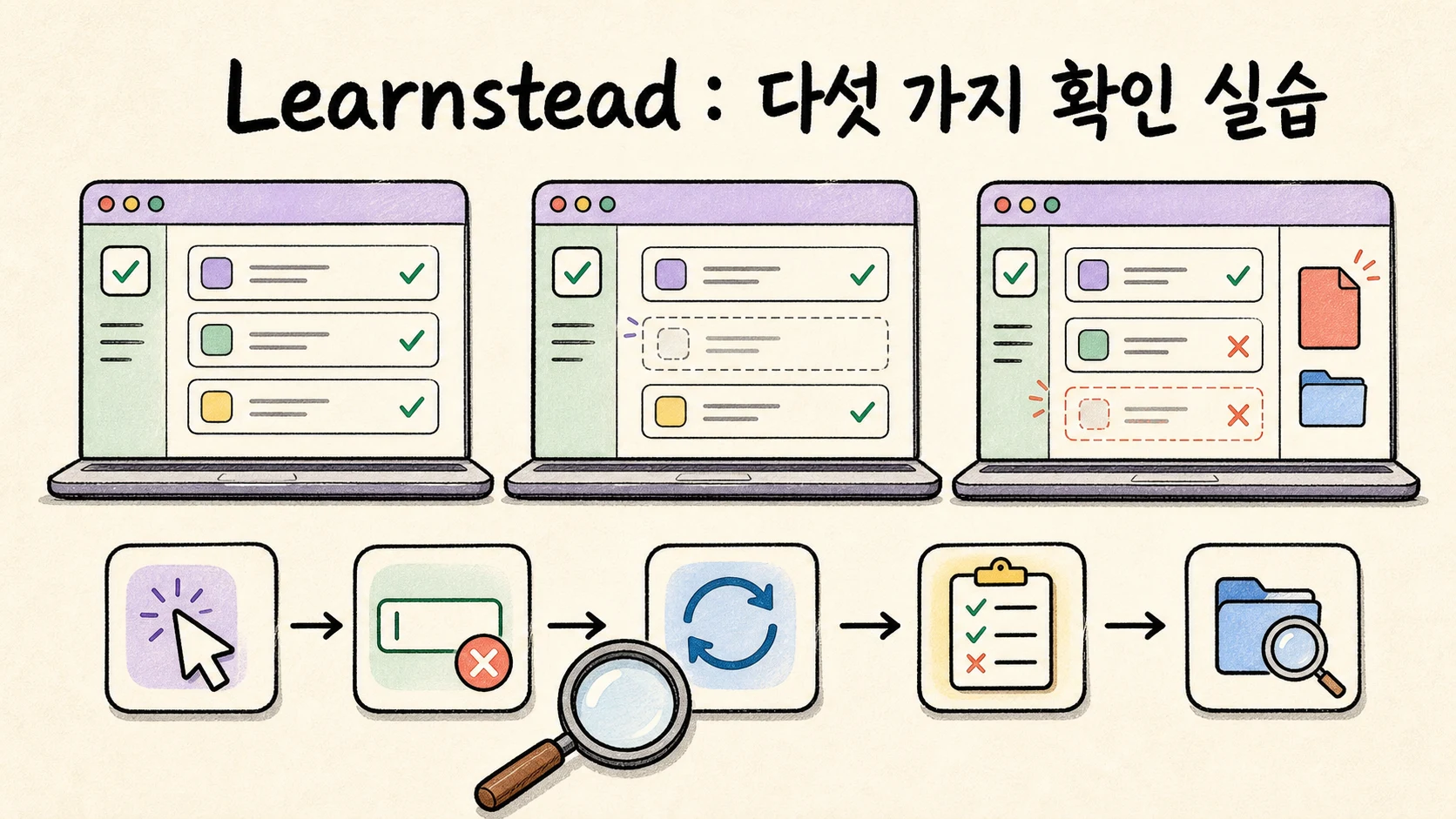 겉보기에는 비슷한 앱 세 판을 다섯 가지 확인으로 판정하는 실습