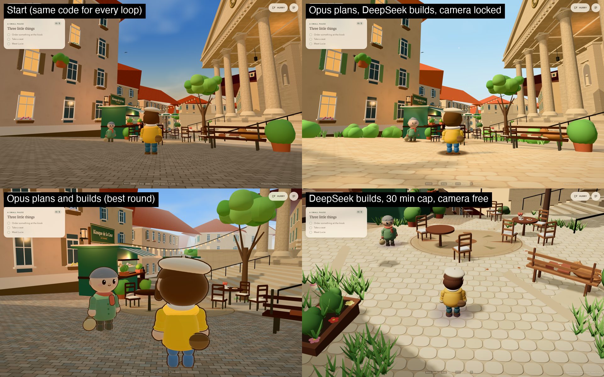 Four screenshots from the same starting code