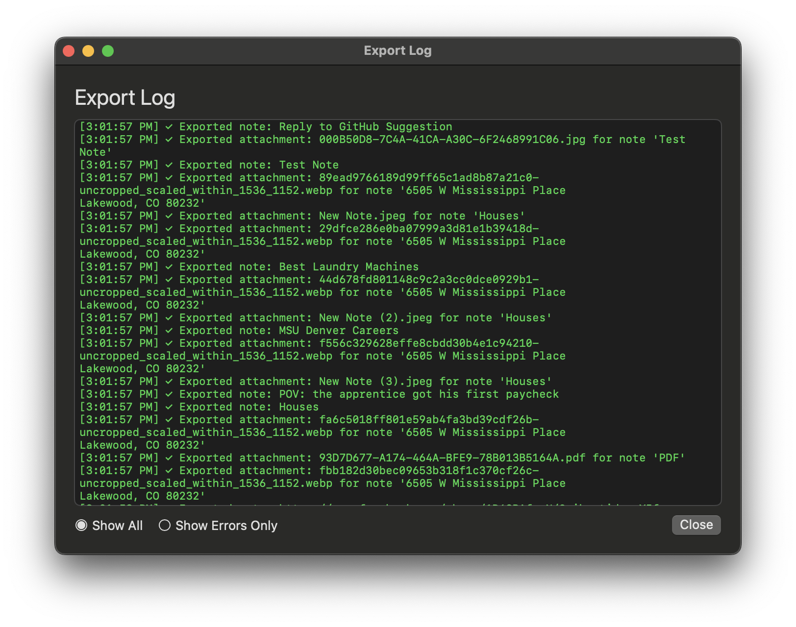 Export Log