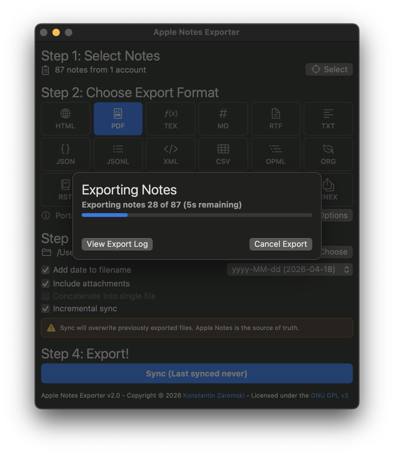 Export Progress