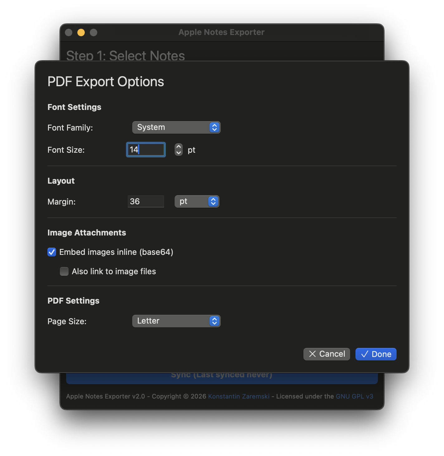 PDF Options