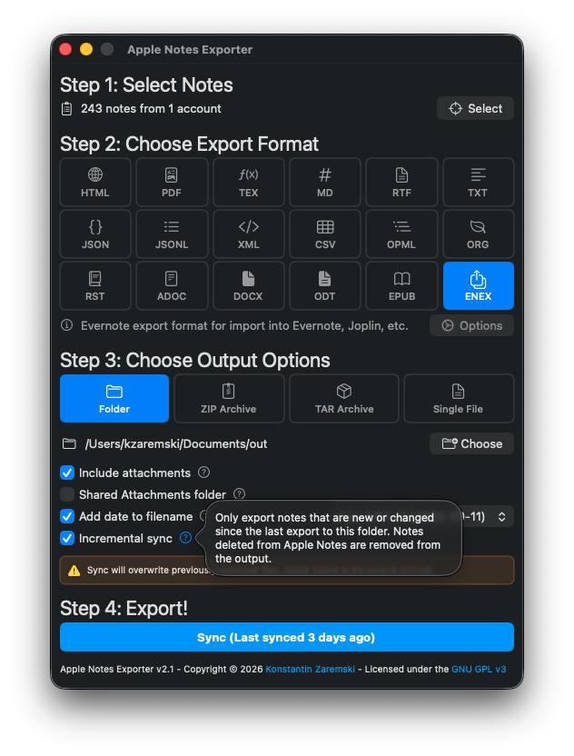 Apple Notes Exporter screenshot 1