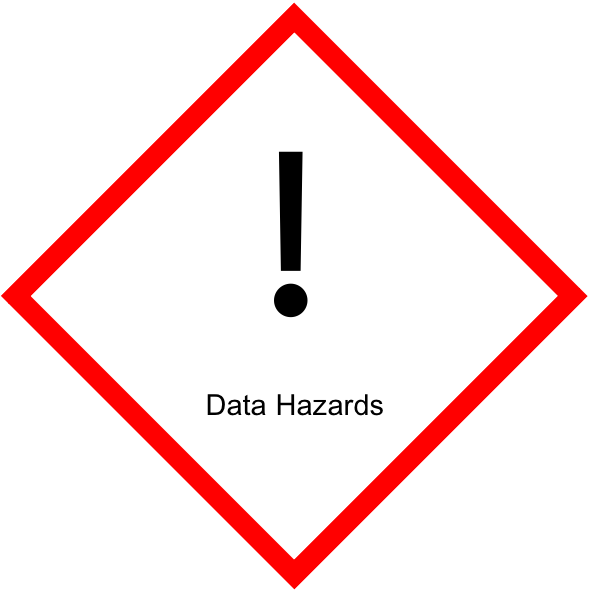 A Data Hazard Label, similar to a COSSH hazard label, with text Data Science Hazard