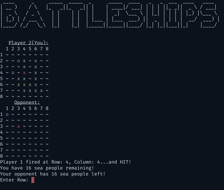 Screenshot of battleships application