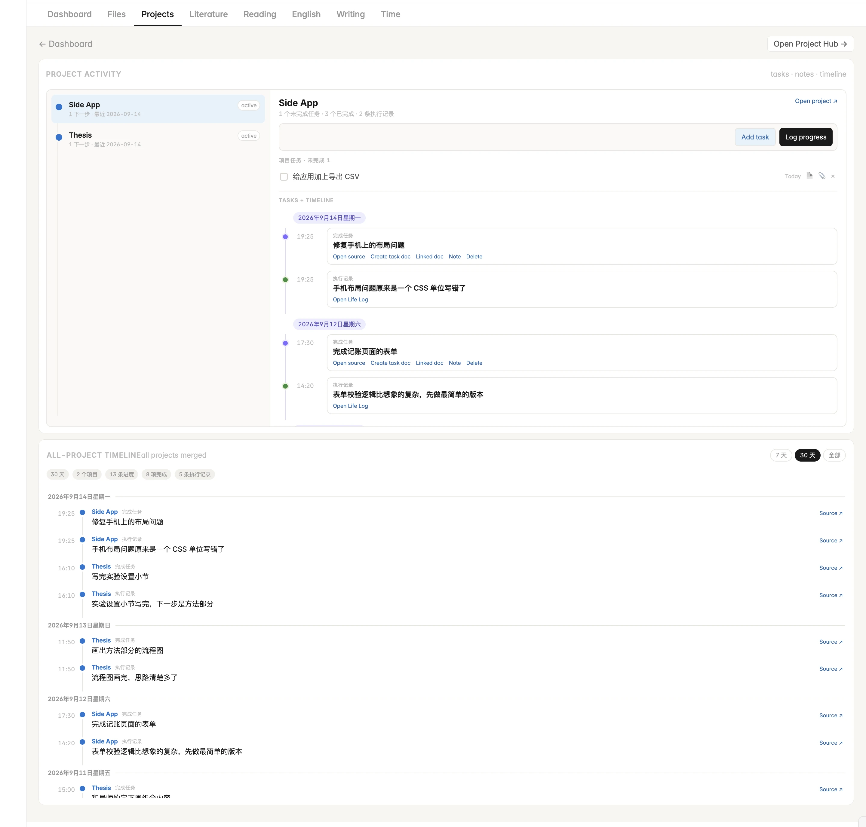 Project timelines
