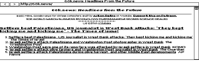 ELKSWeb 0.1 displaying 68k.news in QEMU