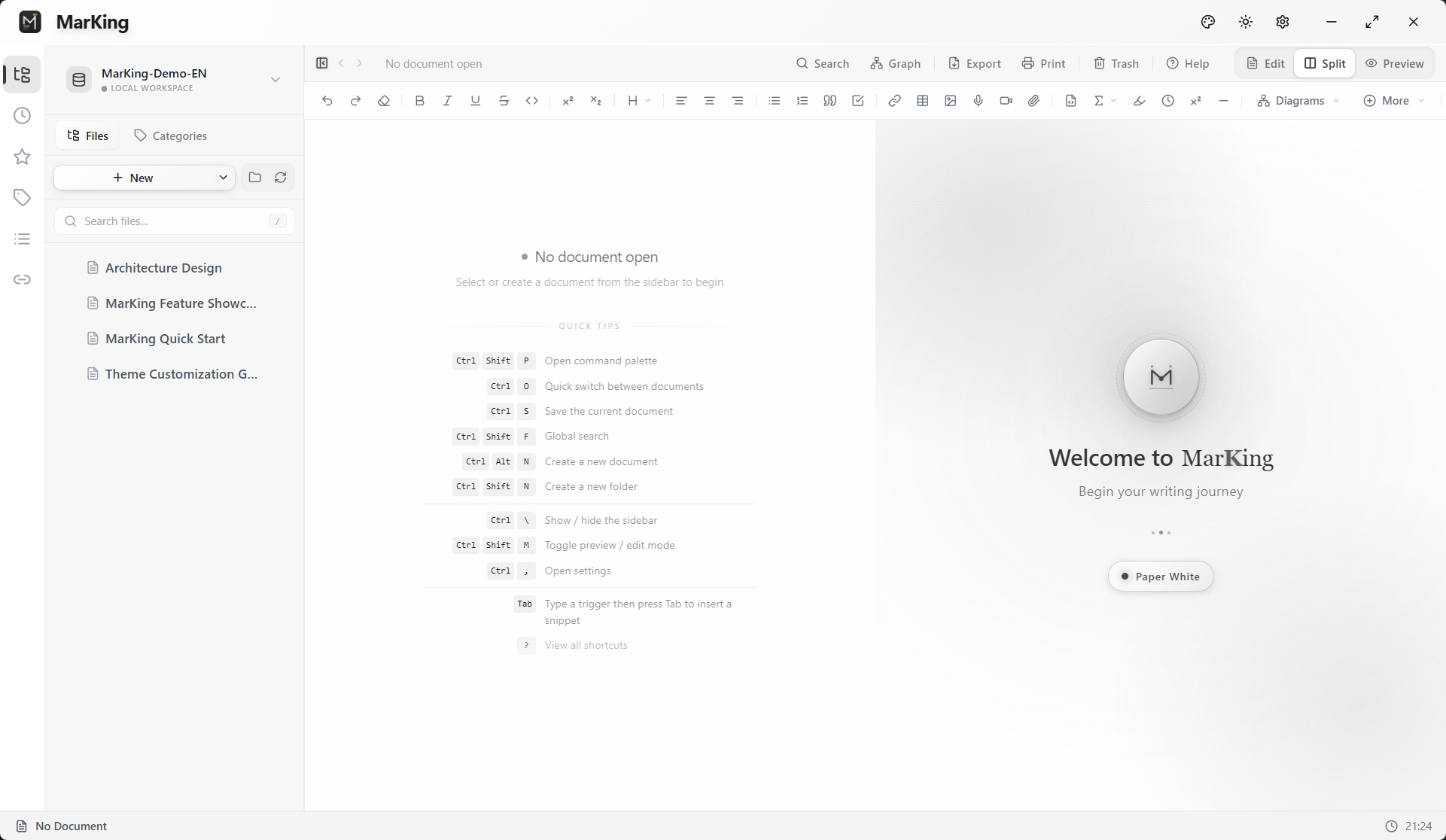 MarKing Main Interface - Professional Markdown Editing Environment