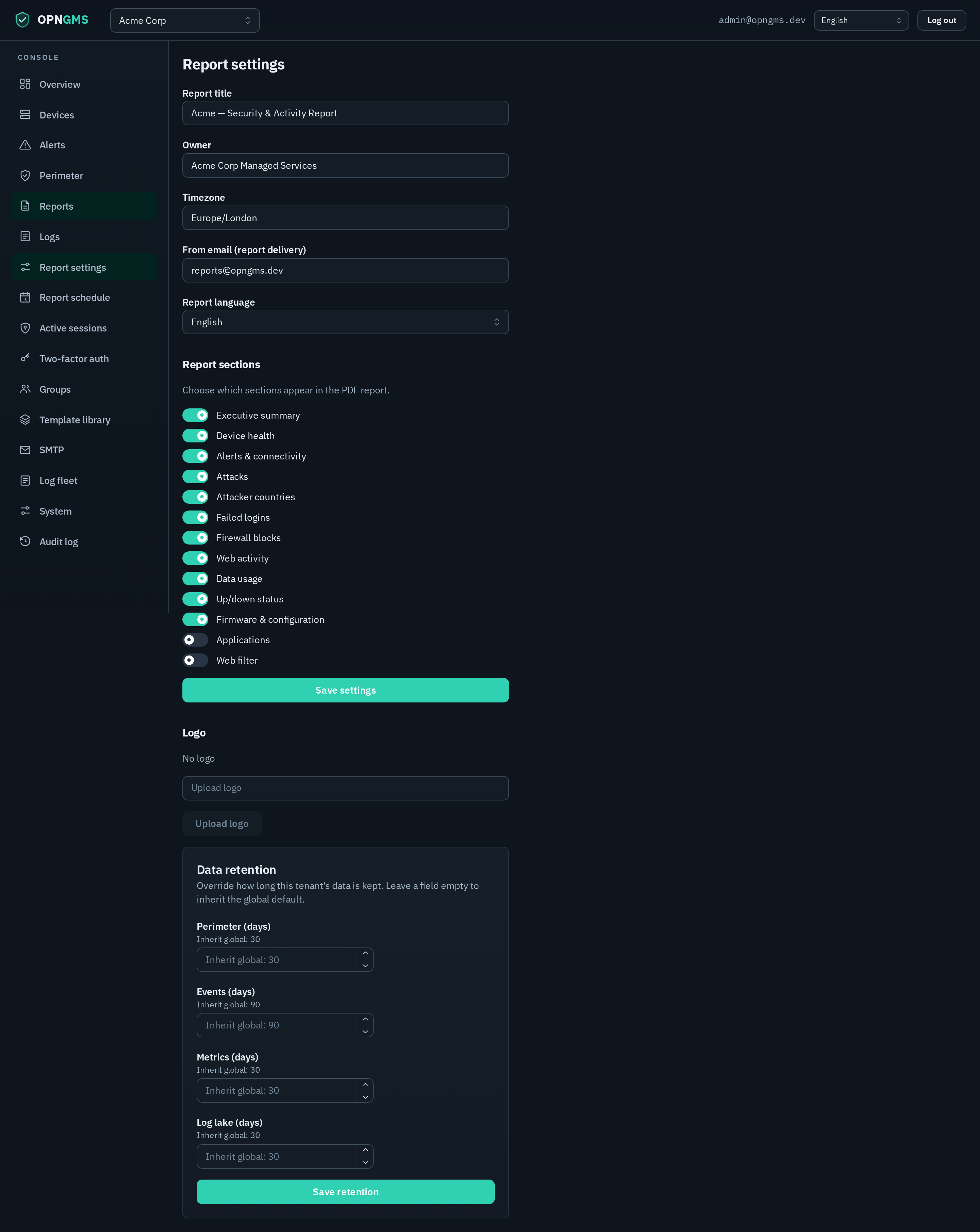 Report settings