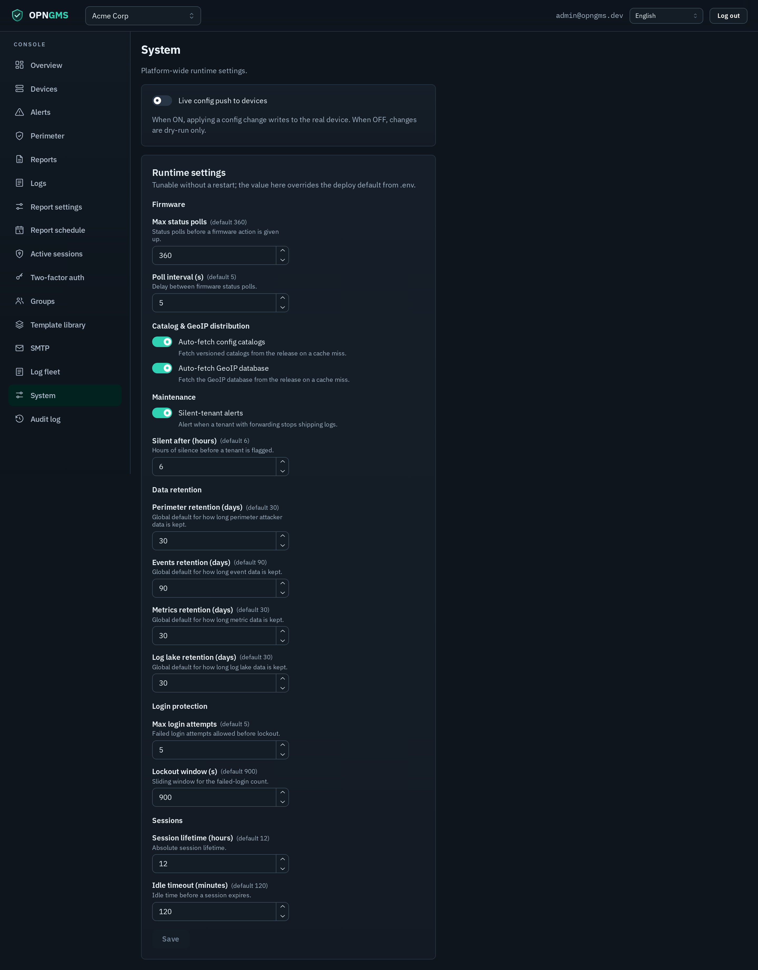 Runtime settings