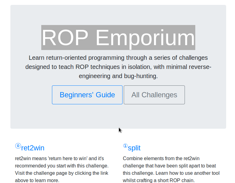 Rop emporium main page
