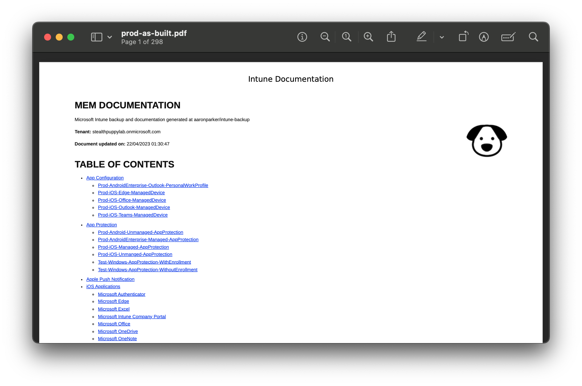 As-built documentation screenshot