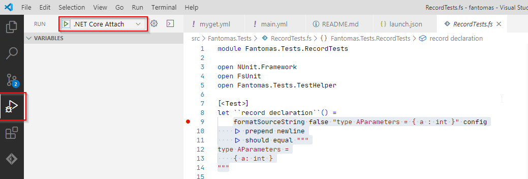 Run .NET Core Attach 